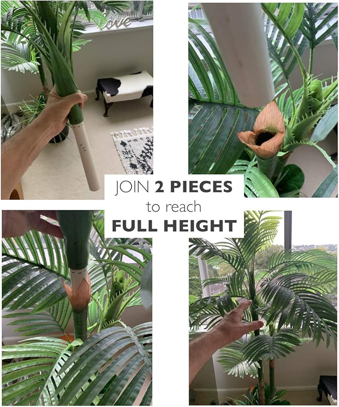 Deluxe 78" Golden Cane Palm Artificial Tree + Premium Fiddle Leaf Foliage in 8" Base + 12" Plant Pot Skirt + Bonus USA Flag Style Pot Pant