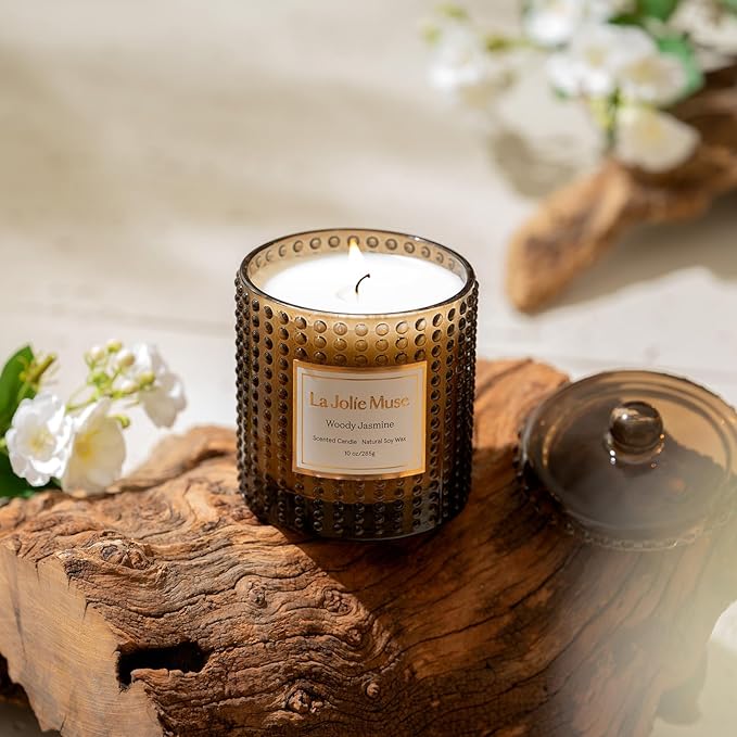 LA JOLIE MUSE Woody Jasmine Candles for Home Scented, Luxury Candles Gifts for Women, Mother's Day Gift, Natural Soy Wax, 75 Hours 10 OZ