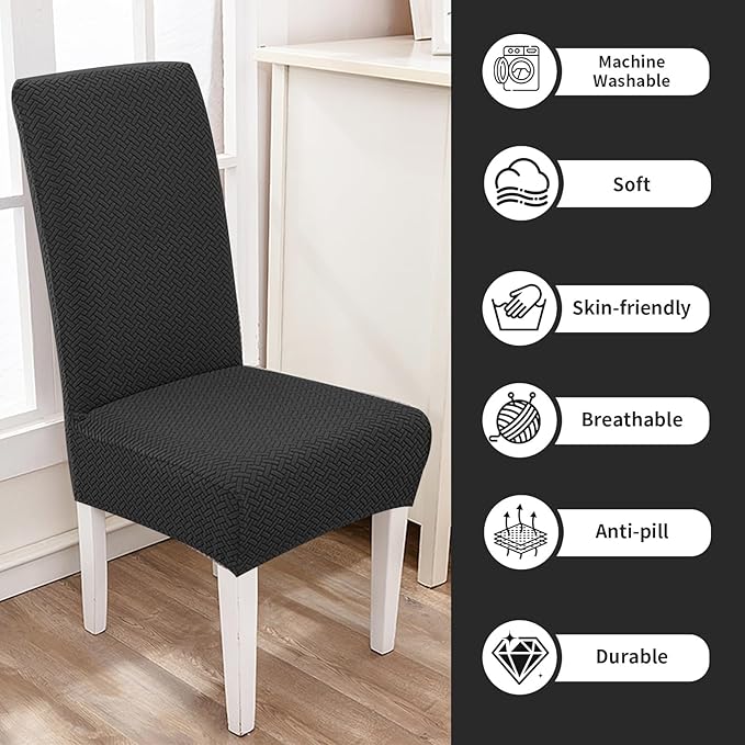 Parsons Dining Chair Cover, Detachable Sofa Chair Cover, Retractable Chair Cover (2, Black)