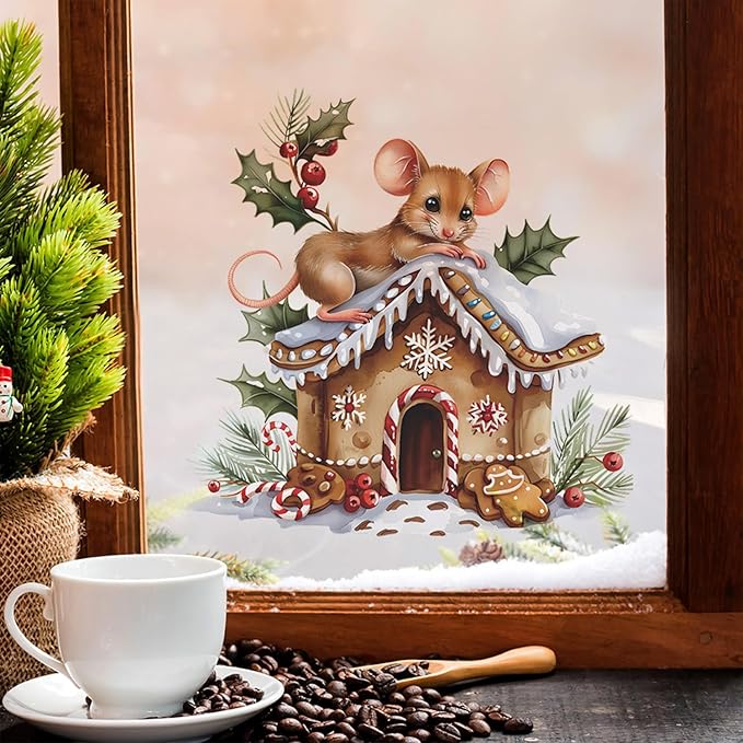 Winter Snow House Wall Stickers - Removable Cute Mouse Wall Decor for Kid Room & Party Decorations