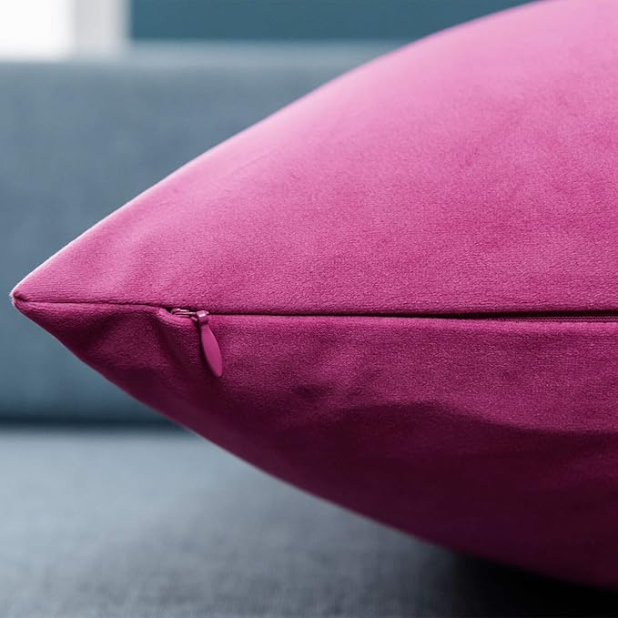 JUSPURBET Throw Pillow Covers 18x18 inch Set of 2 Decorative Velvet Pillow Covers for Couch Sofa Bed Soft Cushion Covers Cases with Invisible Zipper for Living Room Home Decor,Rose Red