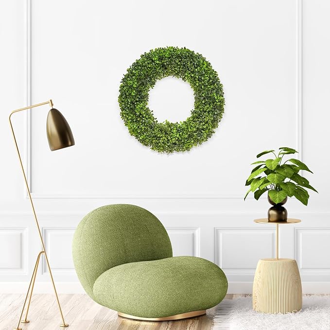 Boxwood Wreaths for Front Door 20 inch Artificial Spring Wreath Green Year Round Wall Window Porch Wedding Home Farmhouse St Patricks Day Indoor Outdoor Decorations