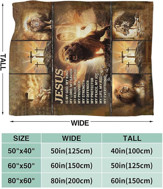 Tijuboni Christian Lion Throw Blanket Religious Gifts for Women Men Girls Boys Kids Adults Soft Flannel Fleece Blanket for Couch Sofa Bed Home Decor 40"x50"