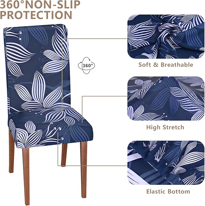 Stretch Dining Chair Covers Set of 2,Floral Print Chair Covers,Soft Removable Washable,Pet Friendly Furniture Protector,Universal Chair Slipcovers for Home, Kitchen,Ceremony Dining Room Seat