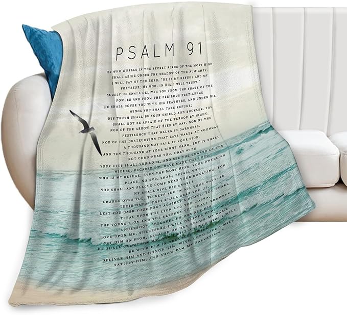 Tijuboni Psalm 91 Throw Blanket Christian Religious Gifts for Women Men Girls Boys Kids Adults Soft Flannel Fleece Blanket for Couch Sofa Bed Home Decor 50"x60"