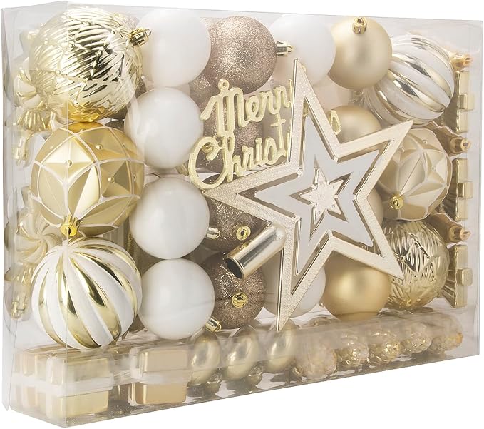 LARAINE Christmas Balls Ornaments 88 Pcs Decorations for Christmas Tree, Assorted Shatterproof Hanging Ball Variety Gift Set of Holiday Party Wedding Decoration (Gold)
