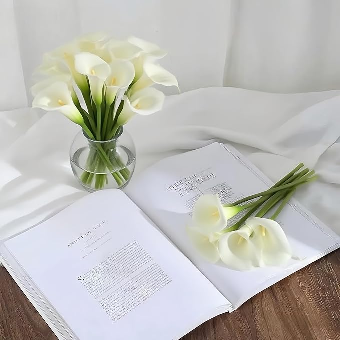Artificial Flowers-6PCS Realistic Calla Lily Artificial Flowers - 13.5" Latex Real Touch Faux Lilies for Wedding Bouquets, UV Resistant Outdoor Decor & Home Centerpieces (Pure-White)