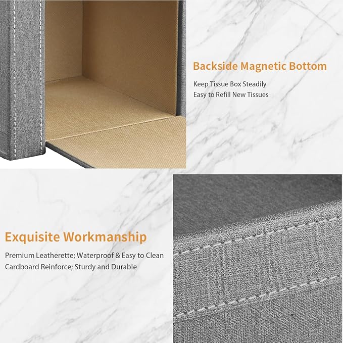 PU Leather Square Tissue Box Cover with Storage Tray,Modern Decorative Tissue Holder for Bathroom Vanity Night Stands, Office Desk,Stylish Tissue Holder for Home & Office Décor