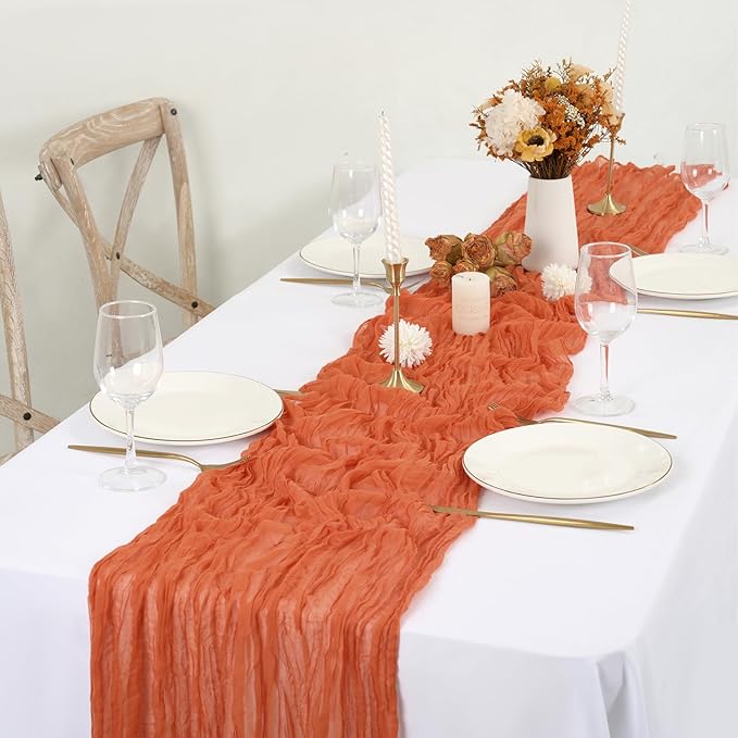 12 Pack Orange Cheesecloth Table Runner,10FT Gauze Boho Long Easter Cheesecloth Table Runners 20x120inch Rustic Cheese Cloth Table Runner for Wedding Party Bridal Shower Table Fall Decorations