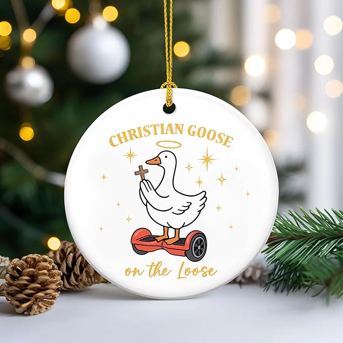 TEEZWONDER Christmas Funny Christian Gifts for Women Men - Ceramic Christian Christmas Ornaments 2025 - Religious Gifts for Friend Coworkers, Stocking Stuffers White Elephant Gifts, Goose Ornament