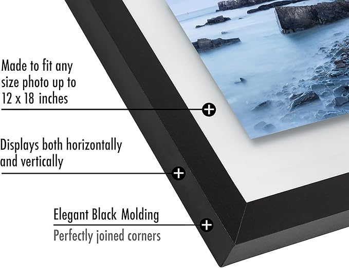 Americanflat 12x18 Floating Picture Frame with Polished Crystal-Clear Glass - Use as 8x10 Picture Frame or Display 5x7 Photo - Signature Float Collection - Photo Frames for Wall Display - Black