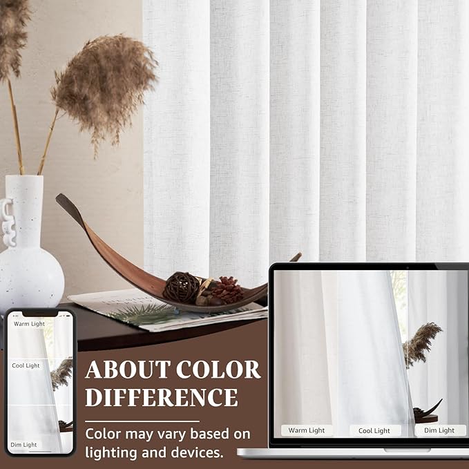 jinchan Linen Curtains for Living Room Bedroom Light Filtering Semi Sheer Curtains Boho Farmhouse French Country Cottage Core Decor Window Drapes Back Tab 90 Inch Length Tassel Off White