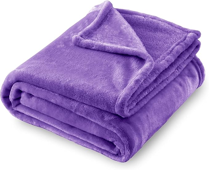 SOCHOW Flannel Fleece Blanket Queen Size, All Season Lightweight Super Soft Cozy Blanket for Bed or Couch, Purple, 90x90 inches