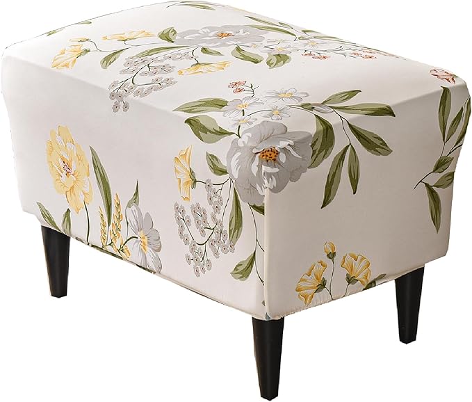 KRFOONN Ottoman Slipcovers Stretch Rectangle Footrest Stool Covers Printed Ottoman Cover for Foot Stool Furniture Protector with Non Slip Elastic Bottom(25, Large)