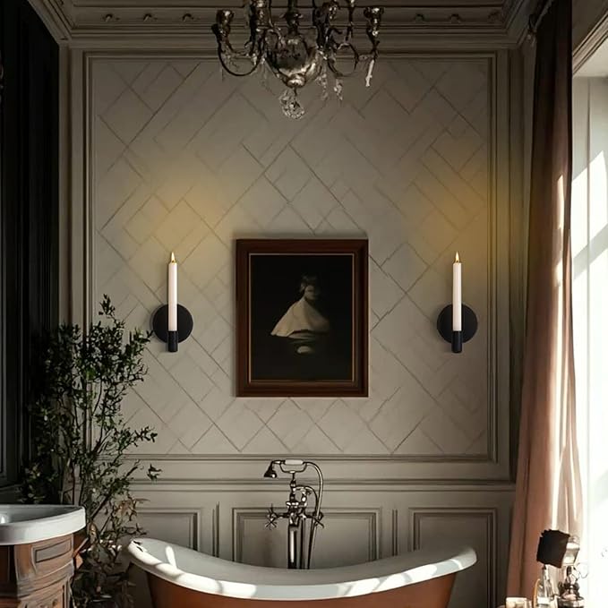 Matte Black Wall Sconce Candle Holders Set of 2 for Taper Candles, Minimalist Metal Wall Mounted Candlestick - 0.82 Inch Cup Diameter