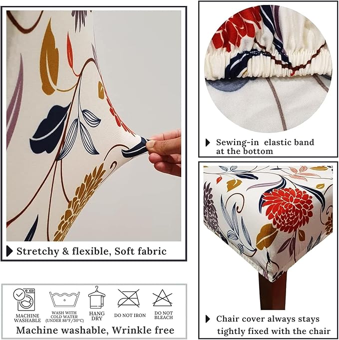 Stretch Chair Covers Slipcovers Set of 4 Printed Stretchable Dining Chair Slipcover Washable Removable for Kitchen,Hotel,Restaurant