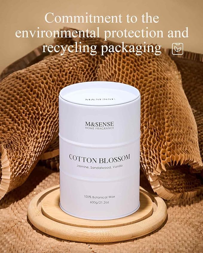 M&SENSE Cotton Blossom Scented Candles Large, Natural Soy Candles 21.2oz 120 Hour Slow Burning,Aromatherapy Candle for Stress Relief Meditation Relaxing