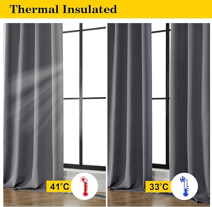 Grey Blackout Curtains 84 Inches Long 2 Panels Set, Soft Solid Thermal Insulated Room Darkening Curtains for Bedroom Living Room, Rod Pocket Drape, 50" Wx84 L