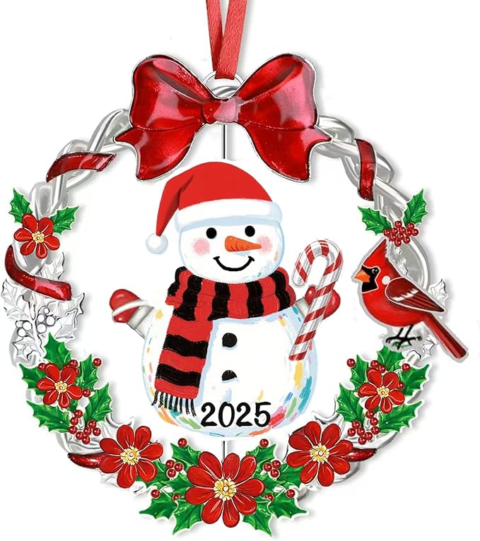 Snowman Christmas Ornament 2025, Dated Holiday Keepsake for Christmas Tree Decorations