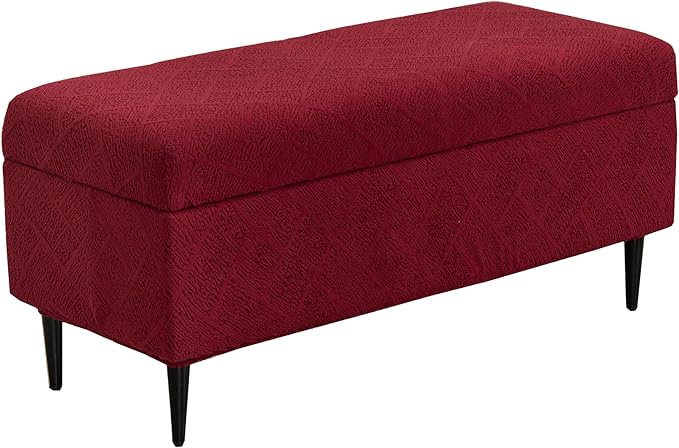 CRFATOP Jacquard Ottoman Stool Cover Stretch Folding Storage Footstool Bench Slipcovers Upholstered Foot Chest Chair Covers Washable Entryway Furniture Protector with Elastic Bands,M,Burgundy