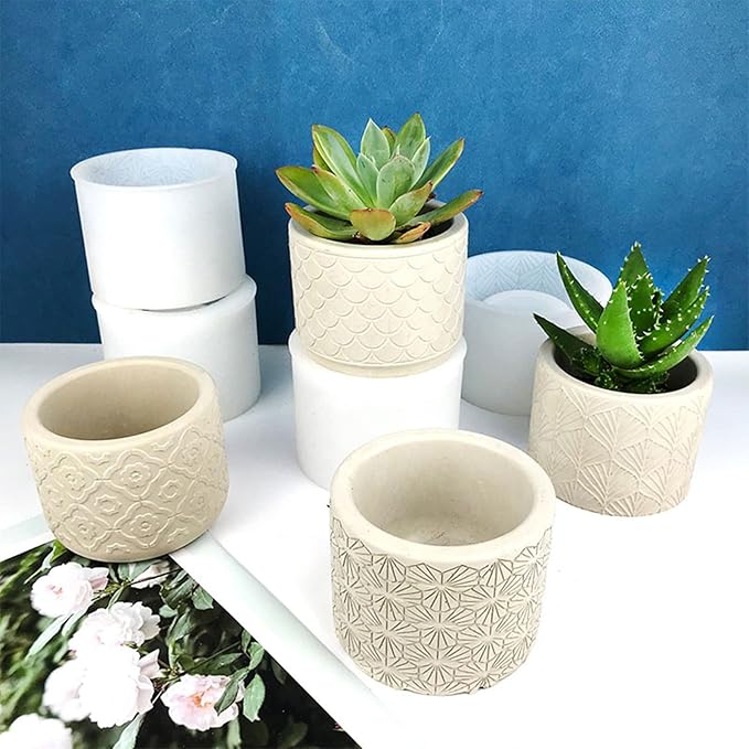 Round Concrete Flower Pot Silicone Mold Fish Scales Plaster Succulent Planter Vase Mold Candle Pen Holder Epoxy Resin Cement Clay Mould