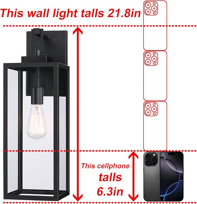 22" Large Black Outdoor Sconce, 22 Inch Outdoor Wall Lantern for House Exterior Wall Light for Garage Wall Sconce Extra Large Porch Light for House Outside, E26, 1 Pack