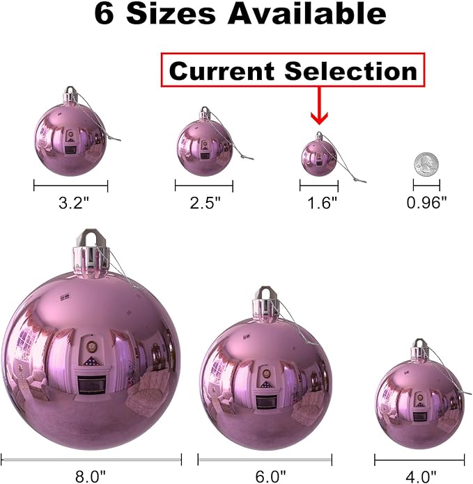 Bubblegun Pink 1.6" Small Christmas Balls Christmas Tree Decoration Ornaments Shatterproof Hanging Balls for Birthday Halloween Holiday Wedding Decorations Set of 36pcs