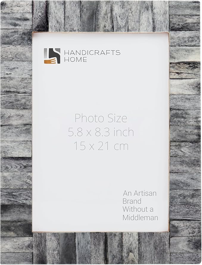 Handicrafts Home 5.8x8.3 Poster Frame - Grey Bone Inlay Classic Collection Wall Mount Decorative Picture Frame for Posters, Photos, Diplomas, Certificates, Art Work - Handmade Vintage Home Decor Gift