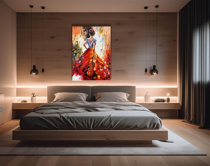 zoinart Hand Painted Abstract Vertical Canvas Wall Art 28x40 Inches Musical Girl Modern 3D Wall Paintings Framed Contemporary Art for Home Decorations Wall Decor Ready to Hang