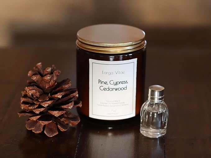All-Natural Pine, Cypress, Cedarwood Aromatherapy Essential Oil Candle, Safe for People and Pets, Made with Pure Sustainable Organic Vegan Coconut Wax, Allergy Friendly, Non Toxic, Zero Waste