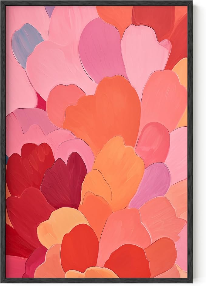 HAUS AND HUES Colorful Abstract Wall Art - Minimalist Retro Picture for Living Room Decor, Red and Pink Modern Wall Art Painting (Petals 1, Unframed, 24x36)