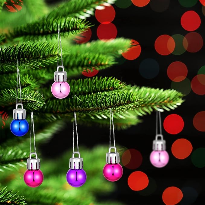Boao 96 Pcs Christmas Mini Balls Ornaments Miniature Xmas Tree Ornaments Multicolour Shiny Small Hanging Decorations for Christmas Holiday Party Decor(0.79 Inch,Pink, Purple, Blue, Rose Balls)