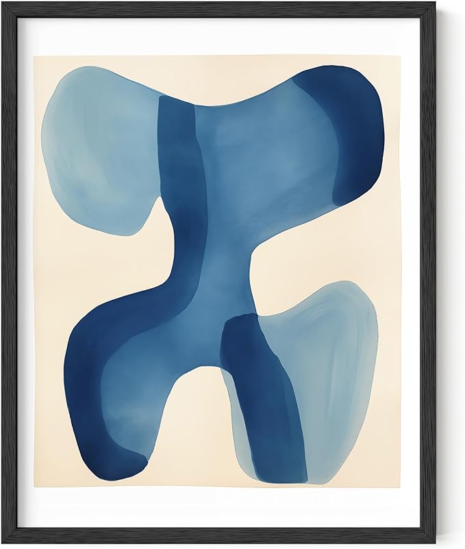 HAUS AND HUES Modern Abstract Wall Art - Blue and Green Living Room Art, Modern Artwork for Walls, Minimalist Picture for Living Room(Blue Shapes, Black Frame, 11x14)