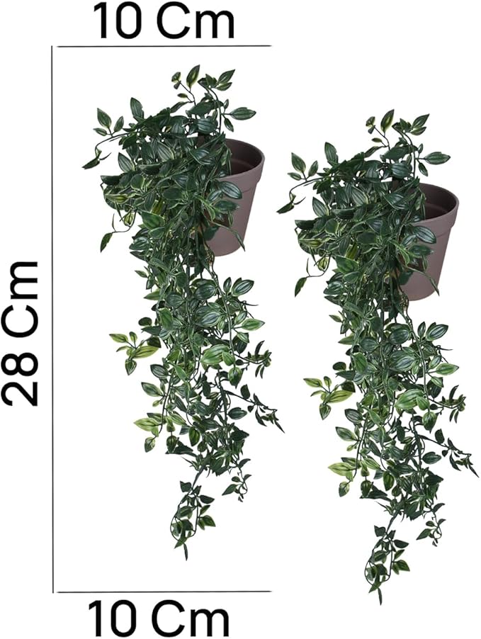 VENTO 2 Pack Fake Artificial Hanging Plants with Pots, Faux, Vines, Pathos, Greenery for Home, Garden, Office, Balcony, and Indoor/Outdoor Decor, Durable Plastic, No Maintenance, Brown, 28x10x10 cm