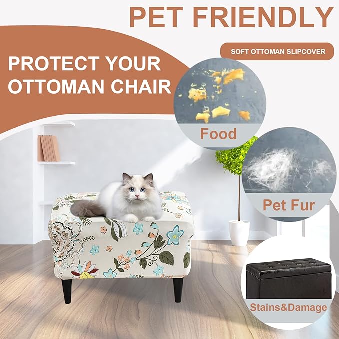 Eco-Ancheng Stretch Ottoman Cover Rectangular Storage Ottoman Slipcover Footrest Stool Covers Ottoman Slipcovers for Foot Stool with Nonslip Elastic Bottom (24,Large)