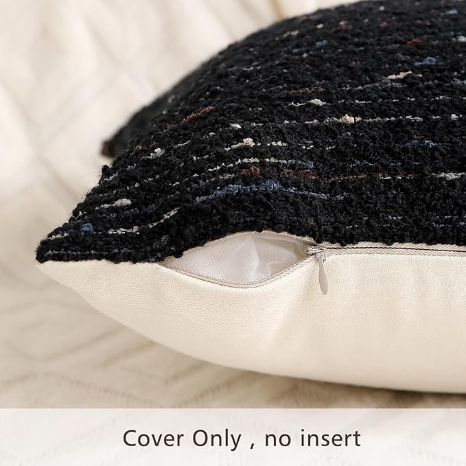 Textured Boucle Pillow Covers 18x18 Neutral Striped Throw Pillows Soft Modern Farmhouse Pillow Cases, 1pc Decorative Accent Square Couch Cushion Cover for Bed Chair Living Room, Black