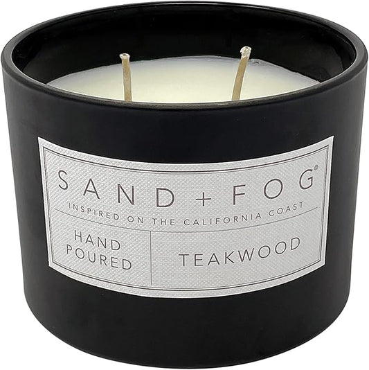 Sand + Fog Scented Candle - Teakwood – Additional Scents and Sizes – 100% Cotton Lead-Free Wick - Luxury Air Freshening Jar Candles - Perfect Home Decor – 12oz