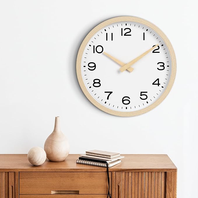 AKCISOT Wall Clock,Boho Kitchen 10 Inch Wall Clocks Battery Operated Non Ticking,Silent Modern Clock Decorative for Bedroom,Office,Bathroom,Living Room,Home (Wood Grain)