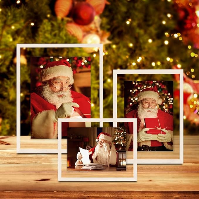 Egofine 12x12 Floating Frames Set of 2, Double Plexiglass Picture Frame, Made of Solid Wood Display Any Size Photos up to 12x12, Wall Mount or Tabletop Standing, Beige