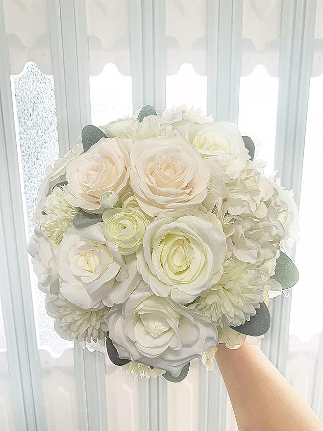 Roses Artificial Flowers White Fake Flower Bulk for DIY Wedding Bouquet Bridal Baby Shower Decorations Party Table Centerpiece Silk Floral Arrangements Home Decor Indoor Cream Ivory Box