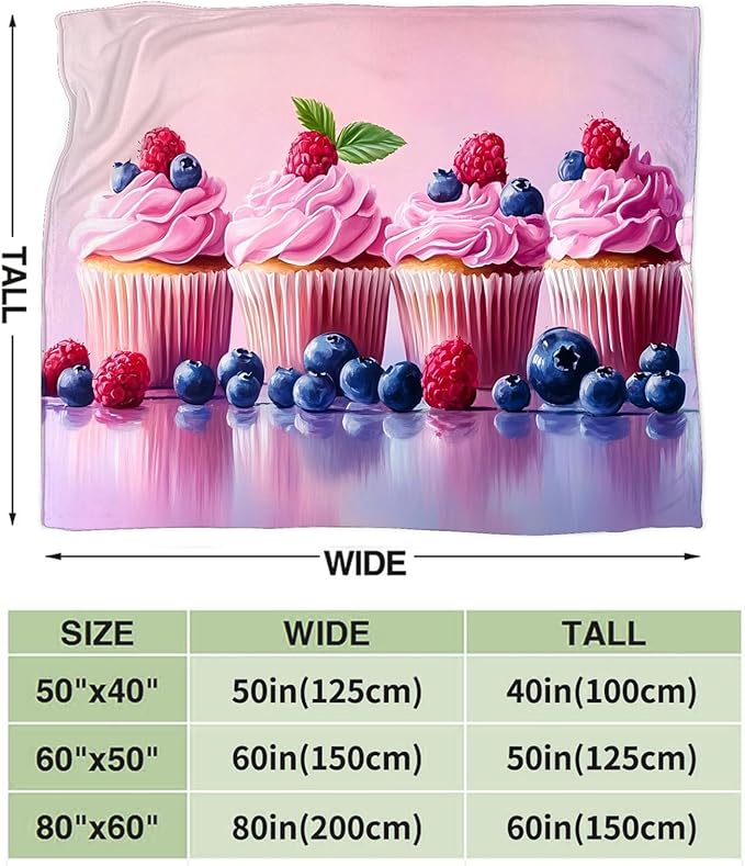 Tijuboni Pink Cupcakes Throw Blanket Dessert Gifts for Girls Women Boys Men Kids Adults Soft Flannel Fleece Blanket for Couch Sofa Bed Home Decor 60"x80"