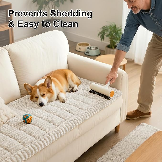 Smiry Couch Cover for Dogs Washable, Non Slip Fuzzy Pet Couch Covers for 3 Cushion Sofa Pet Friendly, Thick Soft Sofa Slipcovers Cushion Protector (White, 27.6" x 70.9")