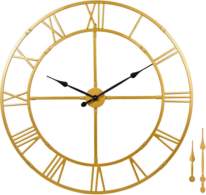 Large Wall Clock for Living Room Decor – 40 Inch Silent Non-Ticking Modern Farmhouse Wall Clock, Oversized Decorative Metal Roman Numeral Clock