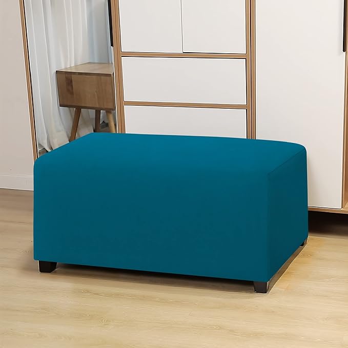 Easy-Going 100% Dual Waterproof Stretch Ottoman Cover Rectangle Folding Storage Stool Furniture Protector Soft Slipcover for Living Room with Elastic Bottom (X Large, Peacock Blue)