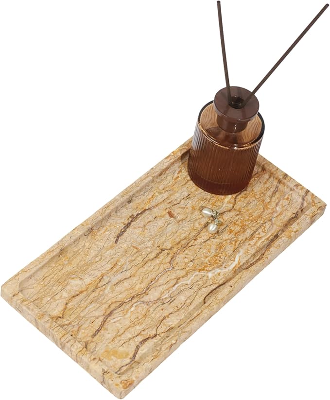 Solid Natural Marble Vanity Tray - 11.8"x5.9" Rectangular Bathroom & Dresser Organizer, Non-Resin Stone Tray for Jewelry/Perfume, Marble Trays for Decor Rectangl