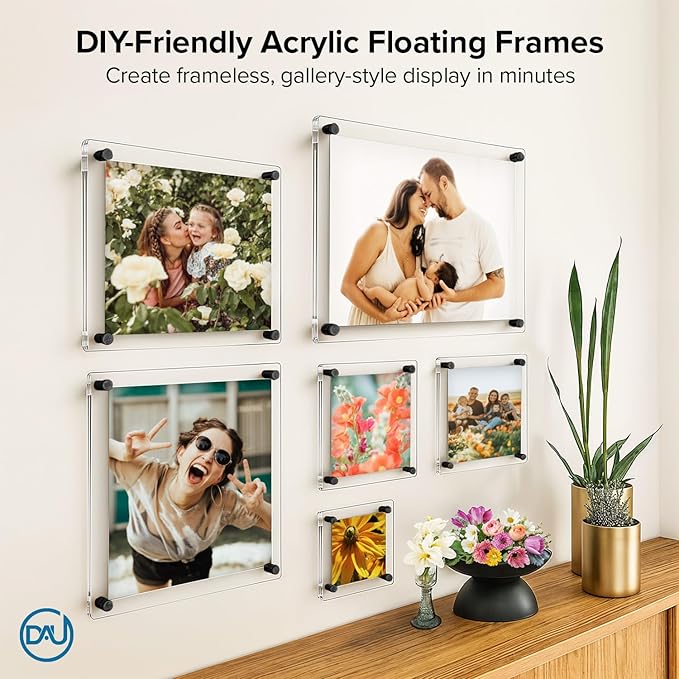 Acrylic Floating Frames Black Standoffs(single) 11" x 14" Clear Acrylic Frames for Wall Mount Floating Picture Frame, Diploma Poster Certificate Hanging Photo Display Degree Prints Artwork Documents