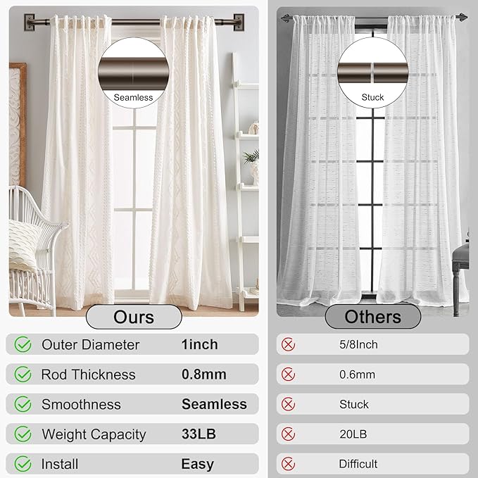 Bronze Curtain Rods, Heavy Duty Wrap Around Curtain Rod for Windows 66 to 120 Inch, Adjustable Decorative Blackout Drapery Pole, Modern Room Darkening Rod for Blackout Curtains, Brown