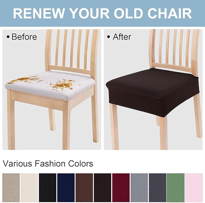 Smiry Stretch Jacquard Seat Covers for Dining Room Chairs Set of 8, Removable Washable Chair Seat Protector Slipcovers, No Rear Covers, Brown