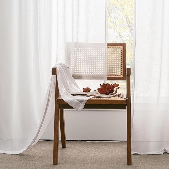 White Linen Blend Short Kitchen Curtains 45 Inch Length 2 Panel Set Semi Sheer Light Filtering Back Tab Rod Pocket Drapes Modern Farmhosue Small Curtains for Cafe Bathroom Living Room 45 Inches Long