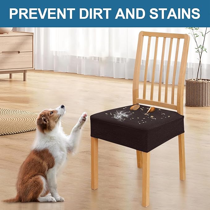 Smiry Waterproof Seat Covers for Dining Room Chairs Set of 4, Stretch Jacquard Removable Washable Chair Seat Slipcovers Protector, No Rear Covers, Brown